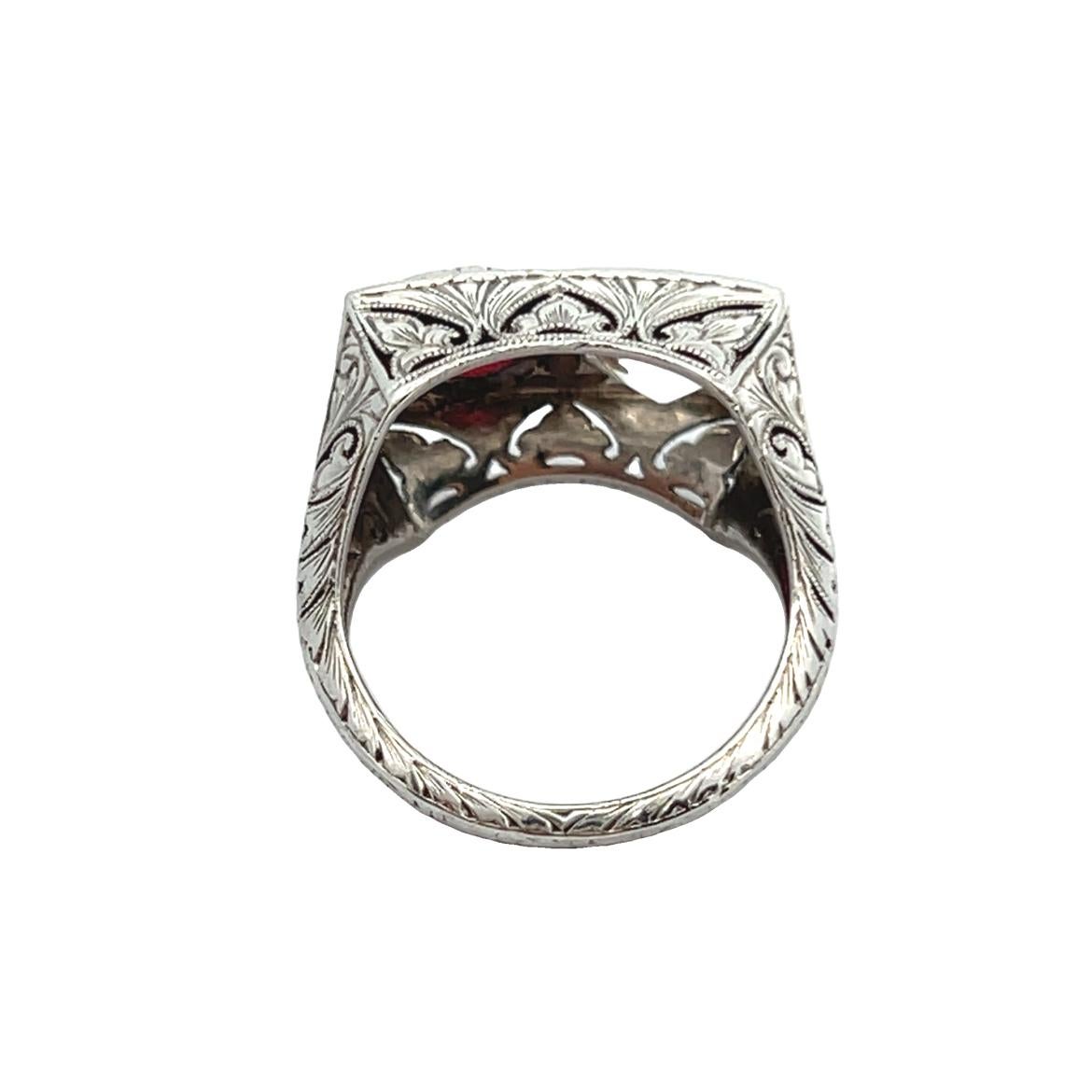 Art-Déco-Ring mit Rubin und Diamant im Angebot 1