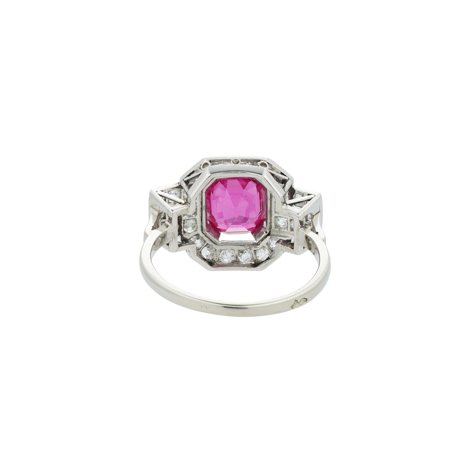 Brilliant Cut Art Deco Ruby and Diamond Ring For Sale