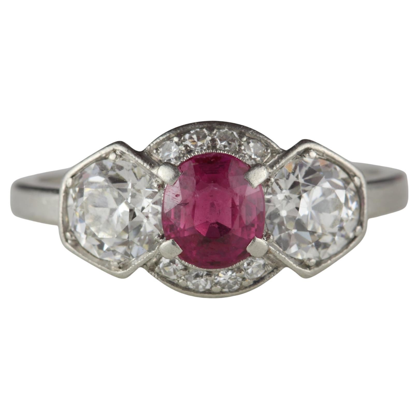 Art Deco Ruby and Diamond Ring For Sale