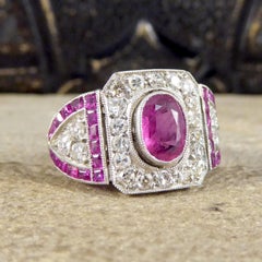 Art Deco Ruby and Diamond Ring in Platinum and Original Box