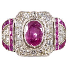 Antique Art Deco Ruby and Diamond Ring in Platinum and Original Box