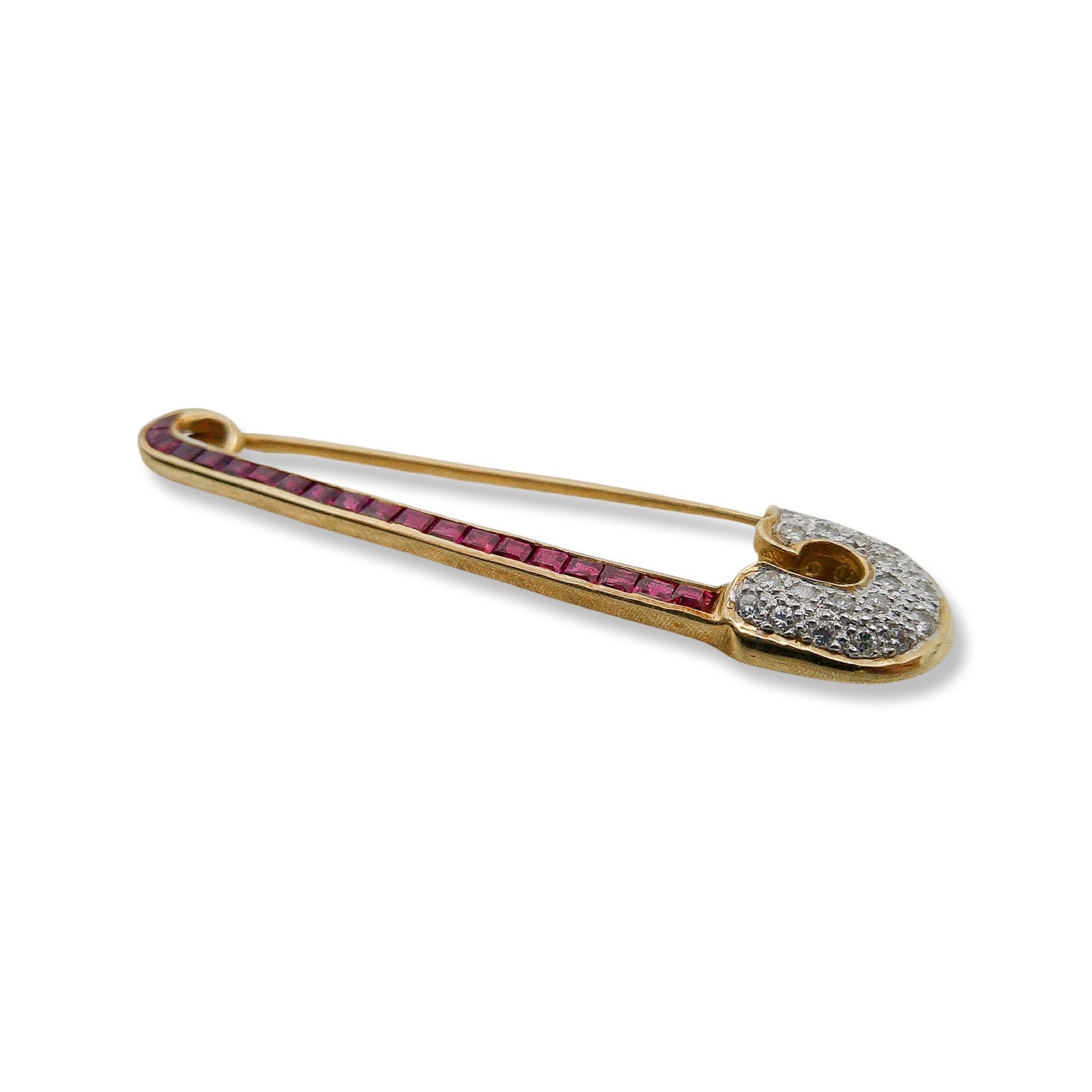 French Cut Art Deco Ruby and Diamond Saftey Pin