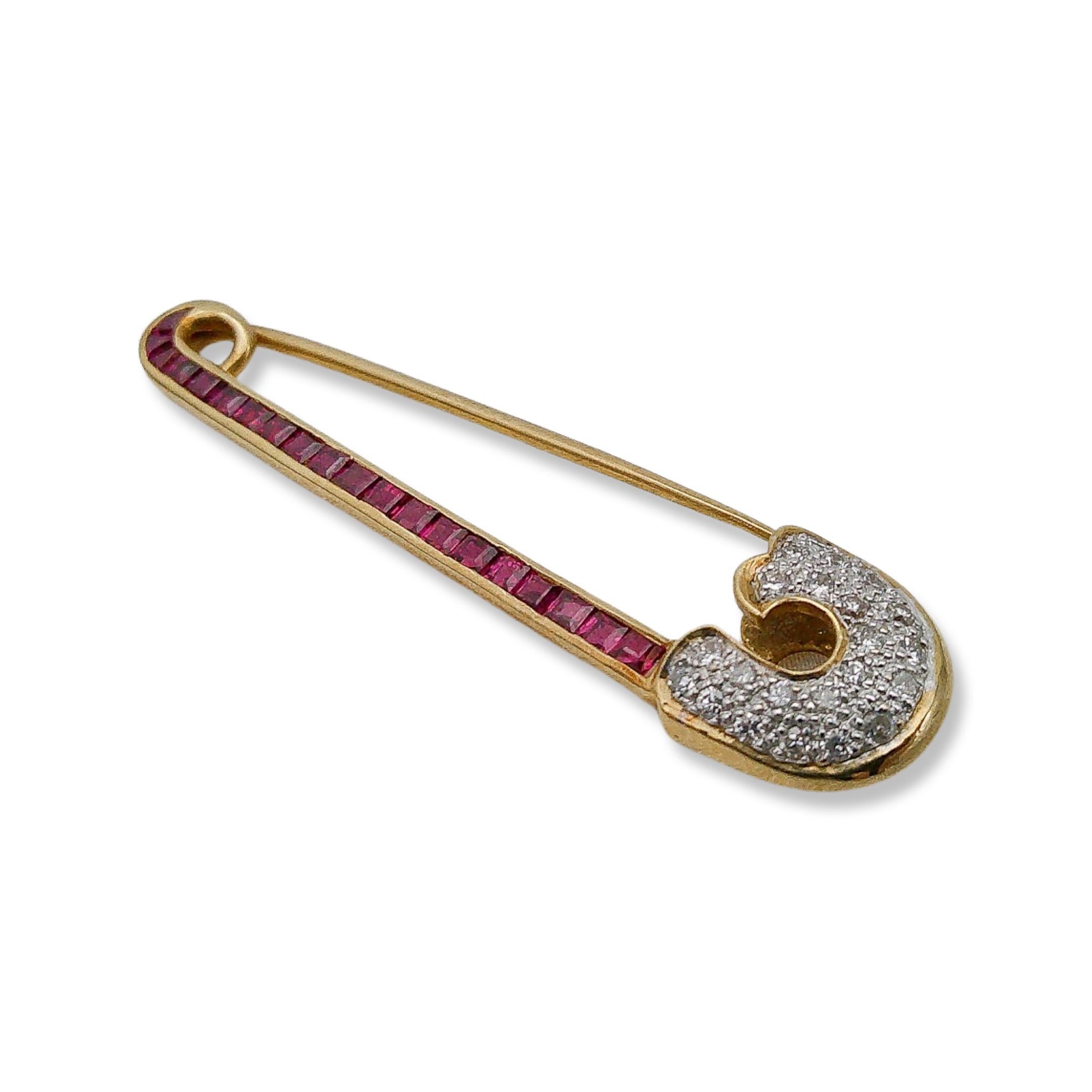 Art Deco Ruby and Diamond Saftey Pin In Good Condition In Montgomery, AL