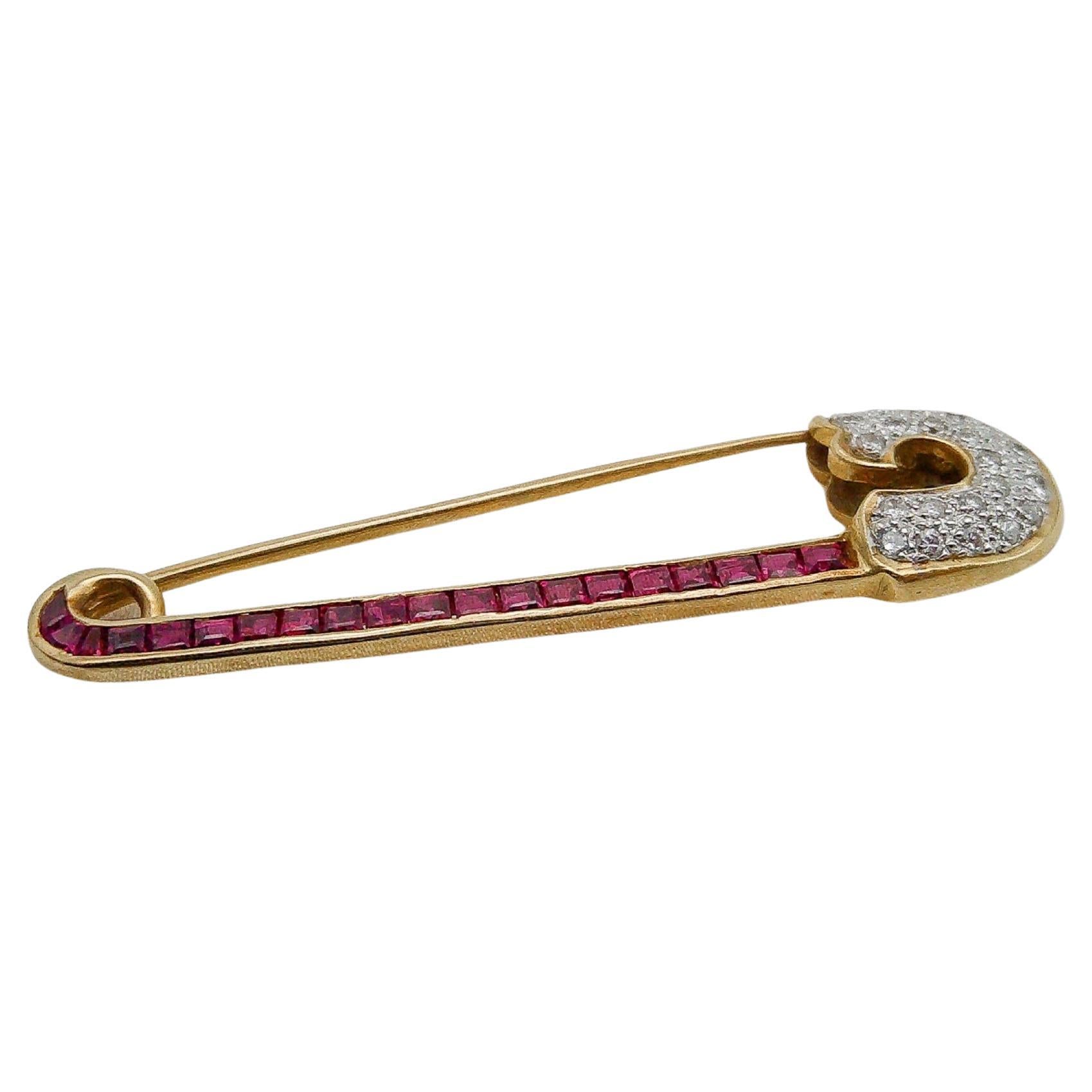 Art Deco Ruby and Diamond Saftey Pin
