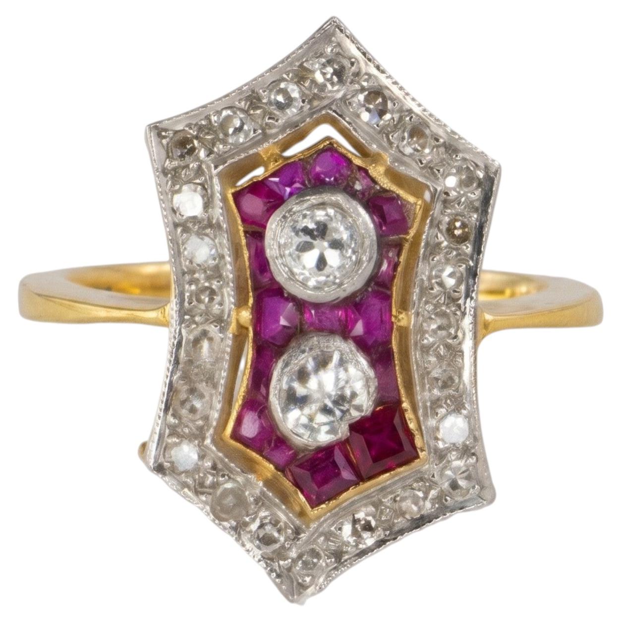 Art Deco Ruby and Diamond Shield Ring