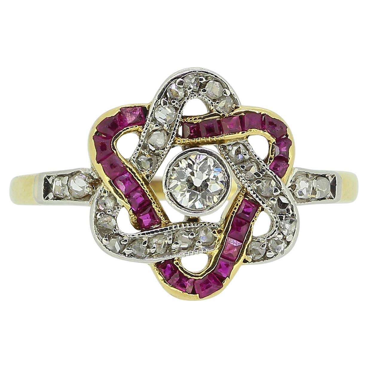 Art Deco Ruby and Diamond Star Ring