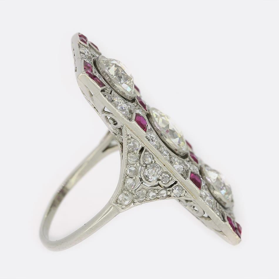 Rose Cut Art Deco Ruby and Diamond Tablet Ring