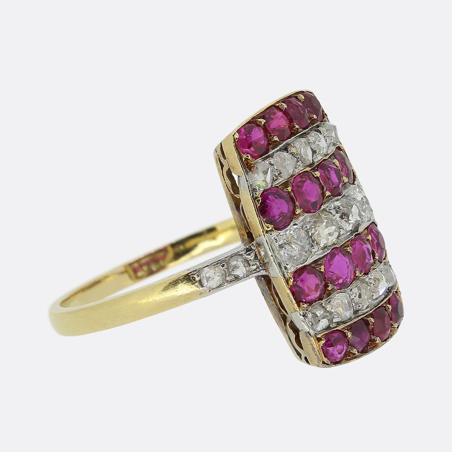 Art Deco Rubin und Diamant Tabletten Ring (Art déco) im Angebot