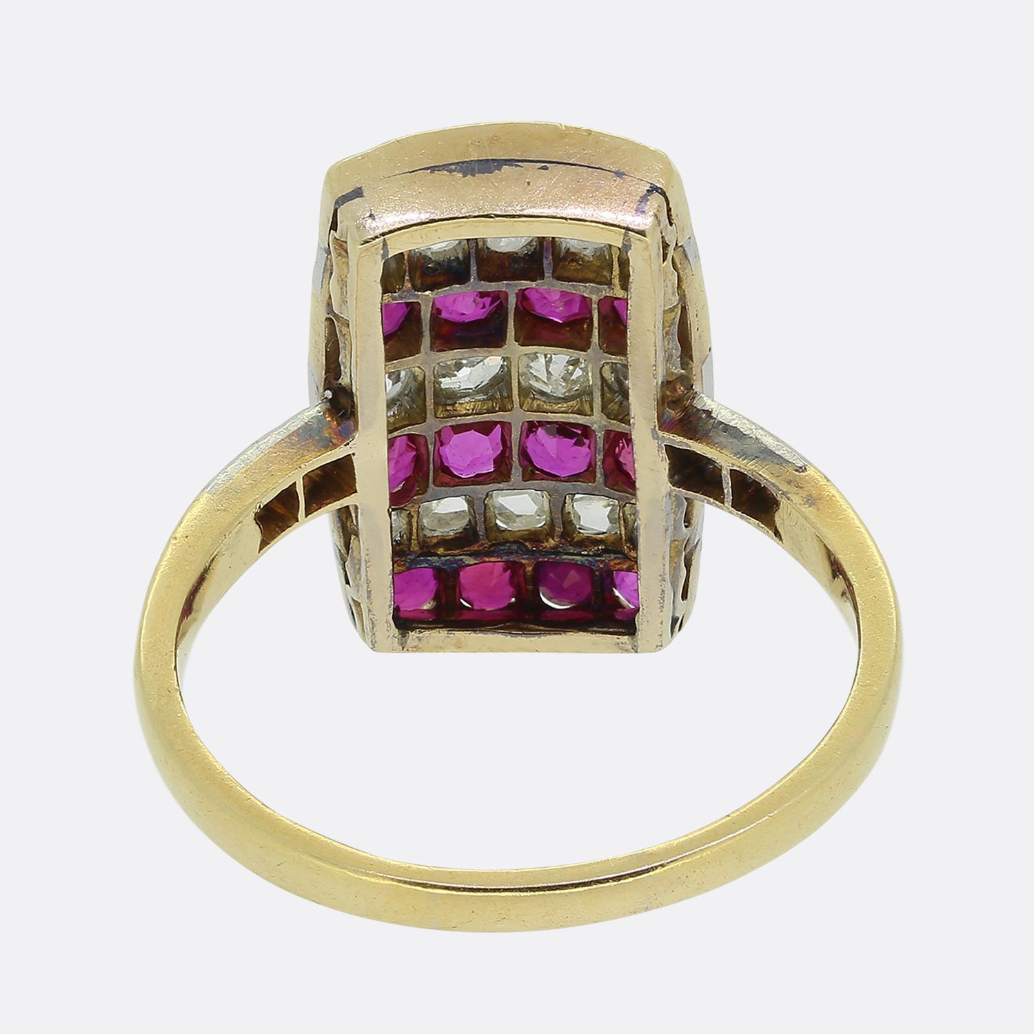 Art Deco Rubin und Diamant Tabletten Ring (Alteuropäischer Brillantschliff) im Angebot