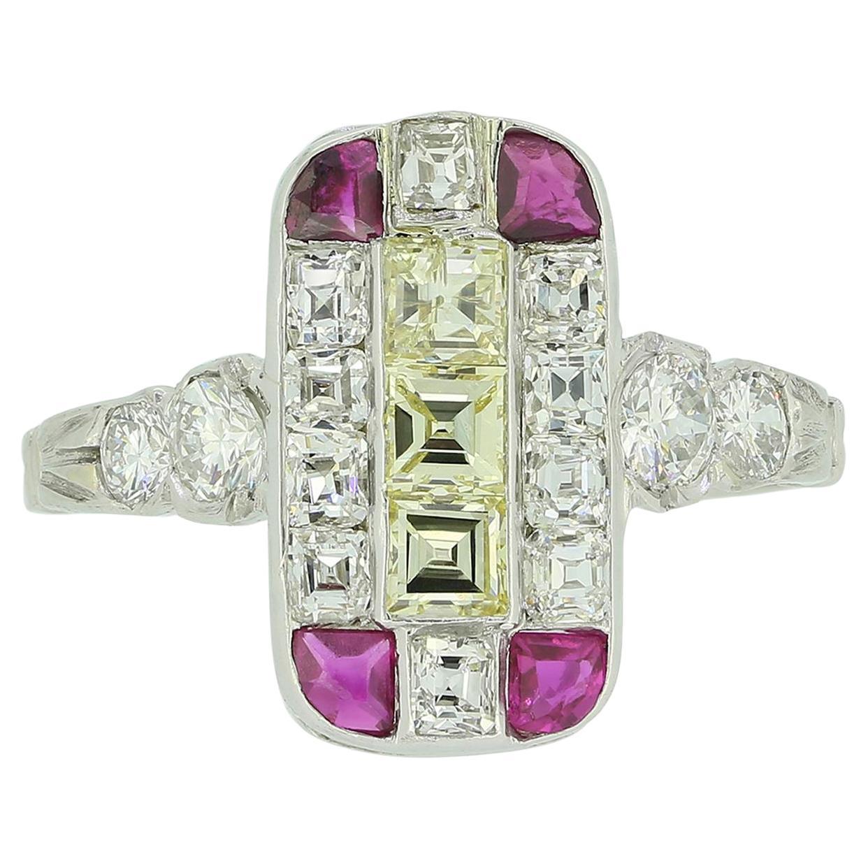 Art Deco Ruby and Diamond Tablet Ring