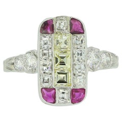 Vintage Art Deco Ruby and Diamond Tablet Ring