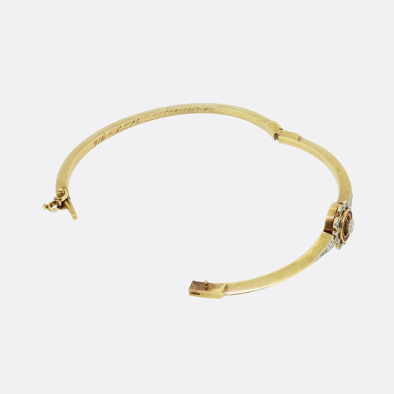 Women's Art Deco Ruby and Diamond Target Bangle For Sale