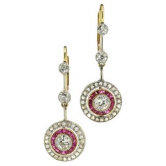 Art Deco Ruby and Diamond Target Drop Earrings