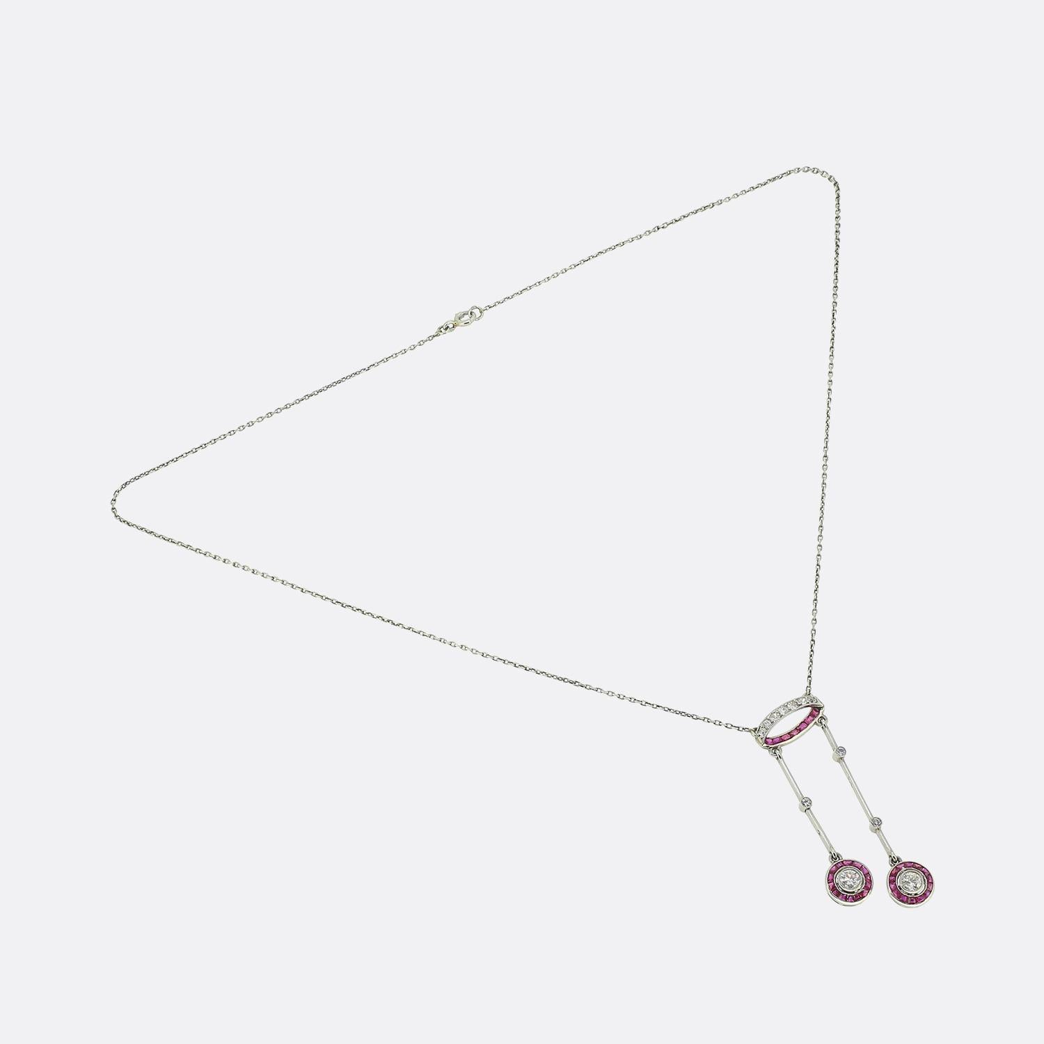 Art Deco Rubin und Diamant Target Negligeé Halskette (Art déco) im Angebot