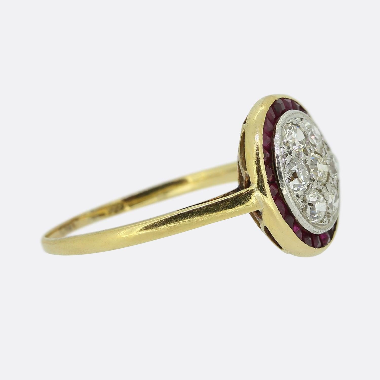 Old European Cut Art Deco Ruby and Diamond Target Ring
