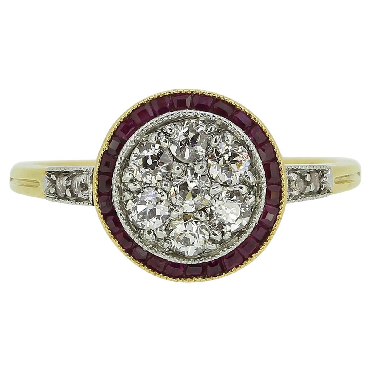 Art Deco Ruby and Diamond Target Ring For Sale