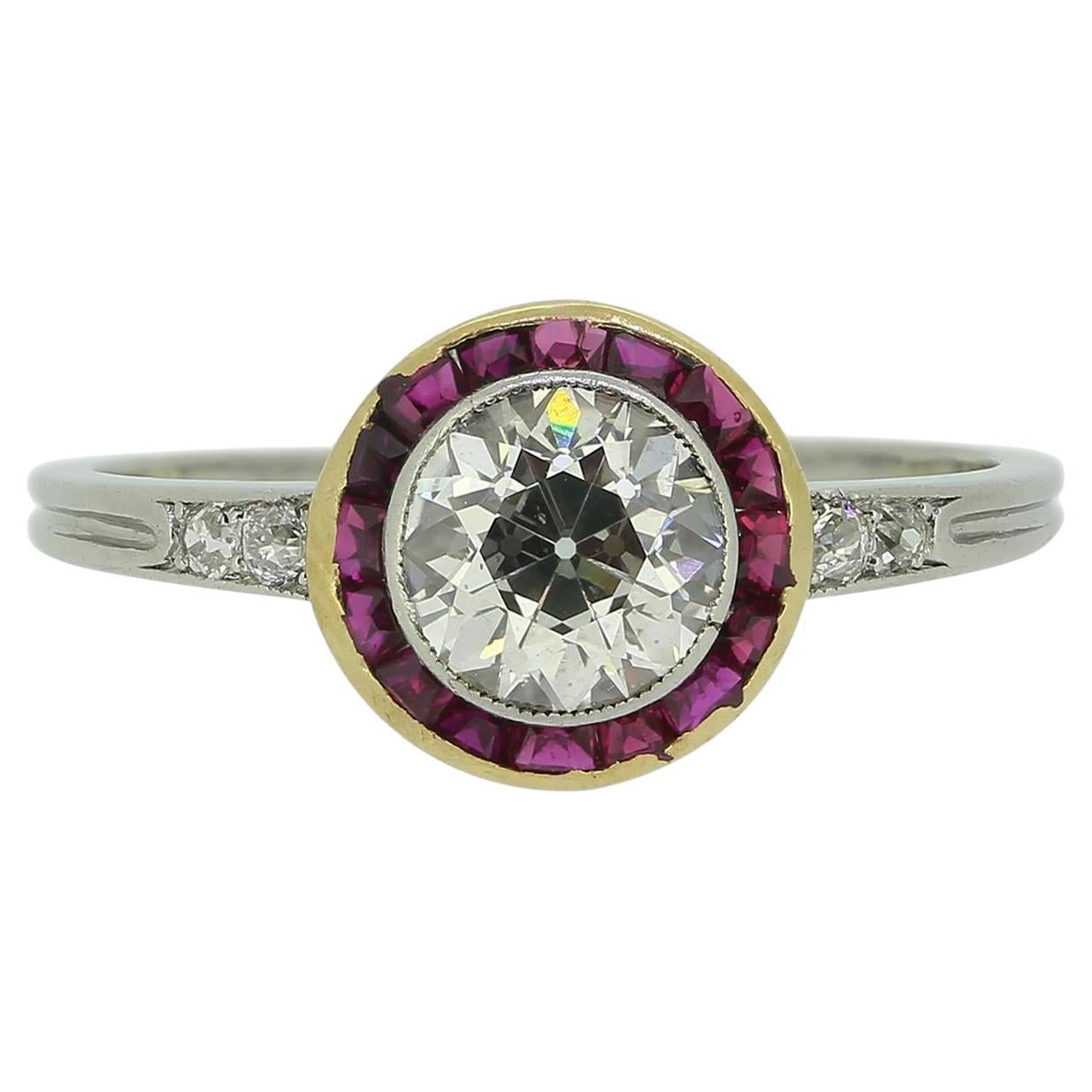 Art Deco Ruby and Diamond Target Ring For Sale