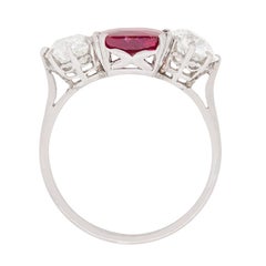 Art Deco Ruby and Diamond Three-Stone Ring, circa 1920s