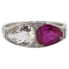Art Deco Ruby and Diamond Two-Stone Ring
