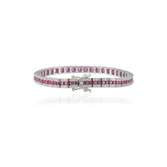 Art Deco Style Ruby and Diamond Wedding Tennis Bracelet in 18k White Gold