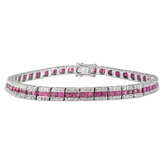 Art Deco Style Ruby and Diamond Wedding Tennis Bracelet in 18k White Gold