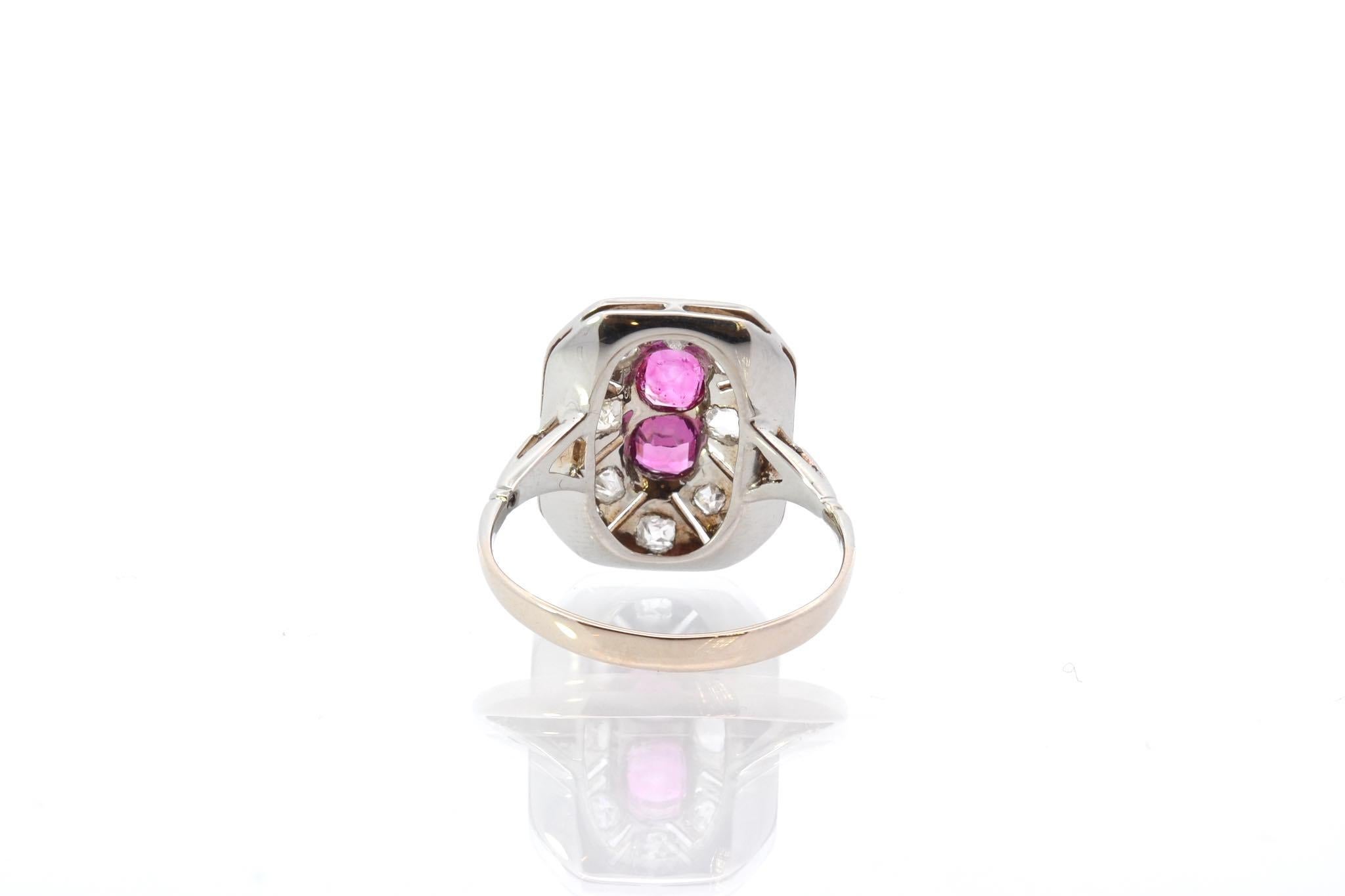 Art deco ruby and diamonds ring in 18k white gold In Good Condition For Sale In PARIS, FR