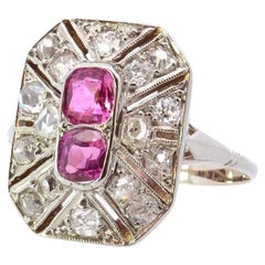 Antique Art deco ruby and diamonds ring in 18k white gold