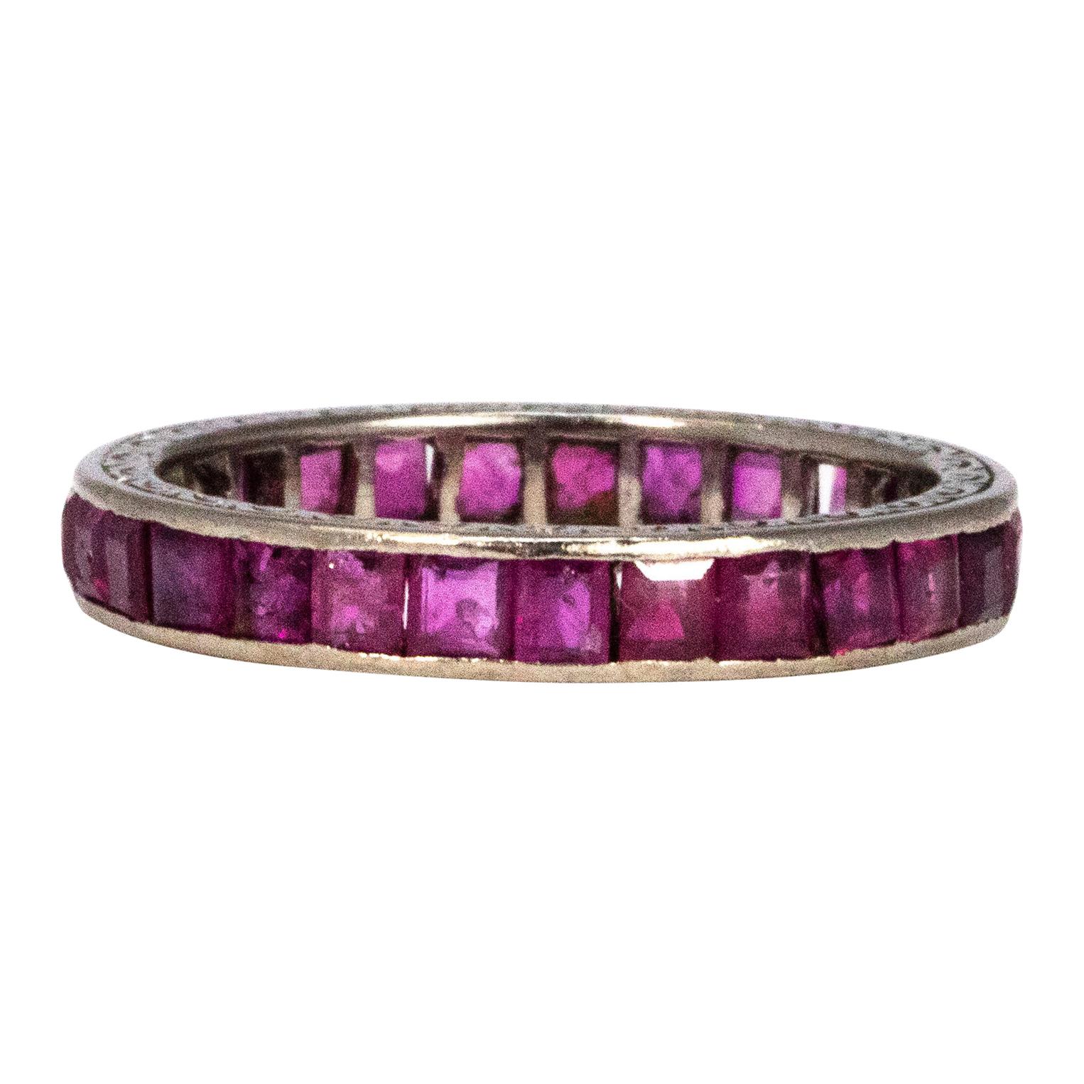 Art Deco Ruby and Platinum Full Eternity Band