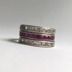 Art Deco Ruby, Blue and White Sapphire Day/Night White Gold Eternity Band
