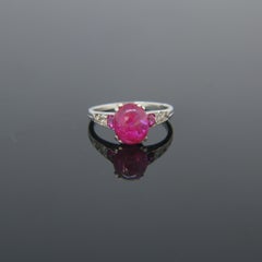 Art Deco Ruby Cabochon and Diamonds Platinum Ring