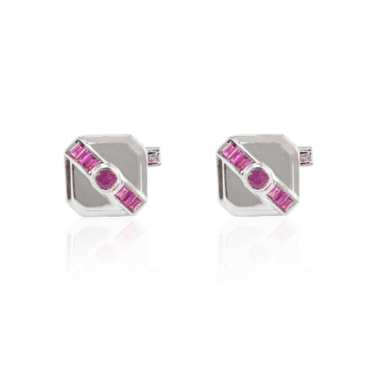 These Art Deco Style Ruby Cufflinks in 925 Sterling Silver are elegant accessories crafted with natural ruby gemstone which enhances confidence, leadership qualities and attract career opportunities.
These are used for securing shirt cuffs and makes