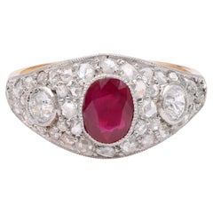 Antique Art Deco Ruby Diamond 18k & Platinum Ring