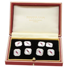Art Deco Ruby, Diamond and Mother of Pearl Cufflink and Shirt Stud Dress Set