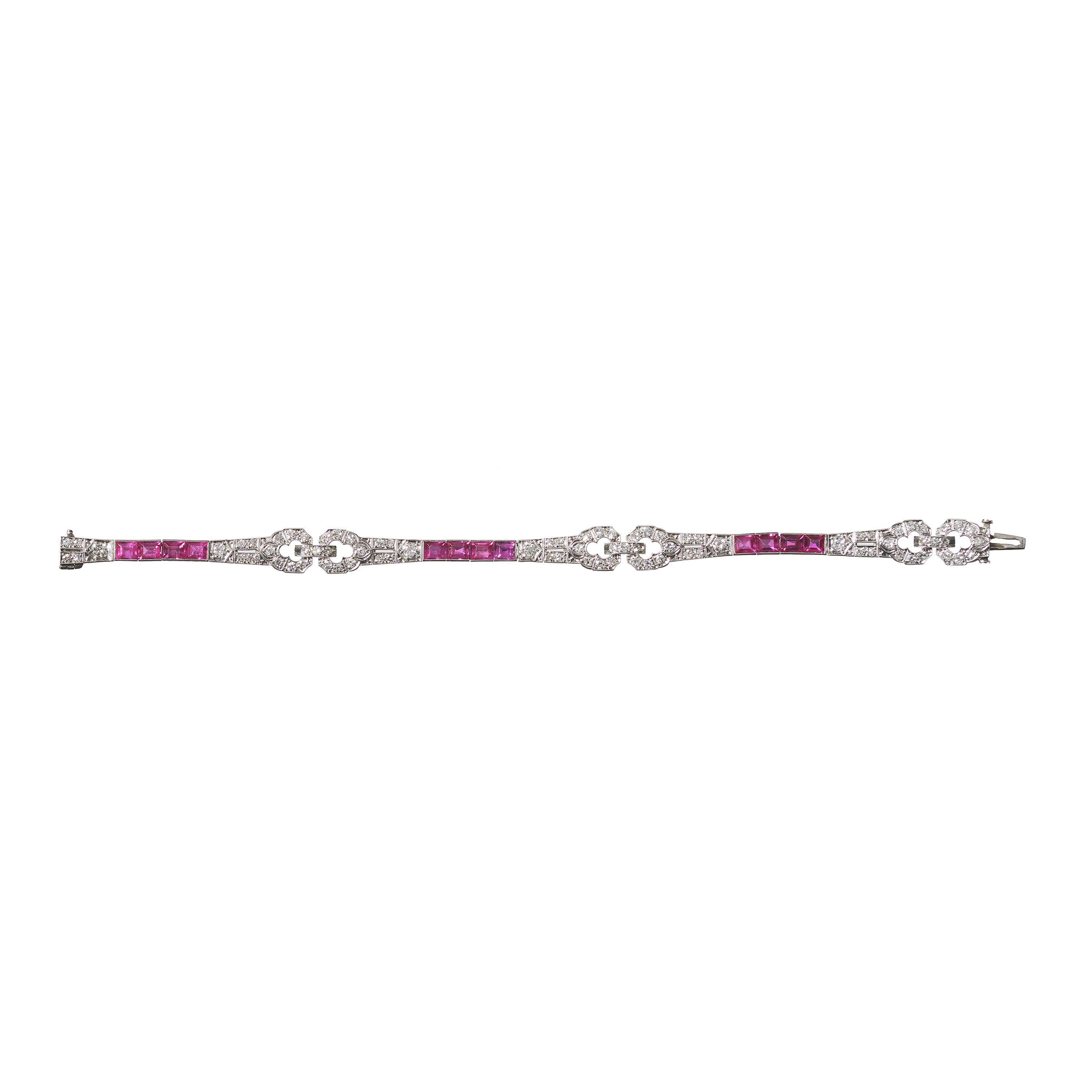 Art Deco Ruby, Diamond And Platinum Bracelet, Circa 1935 In Good Condition For Sale In London, GB