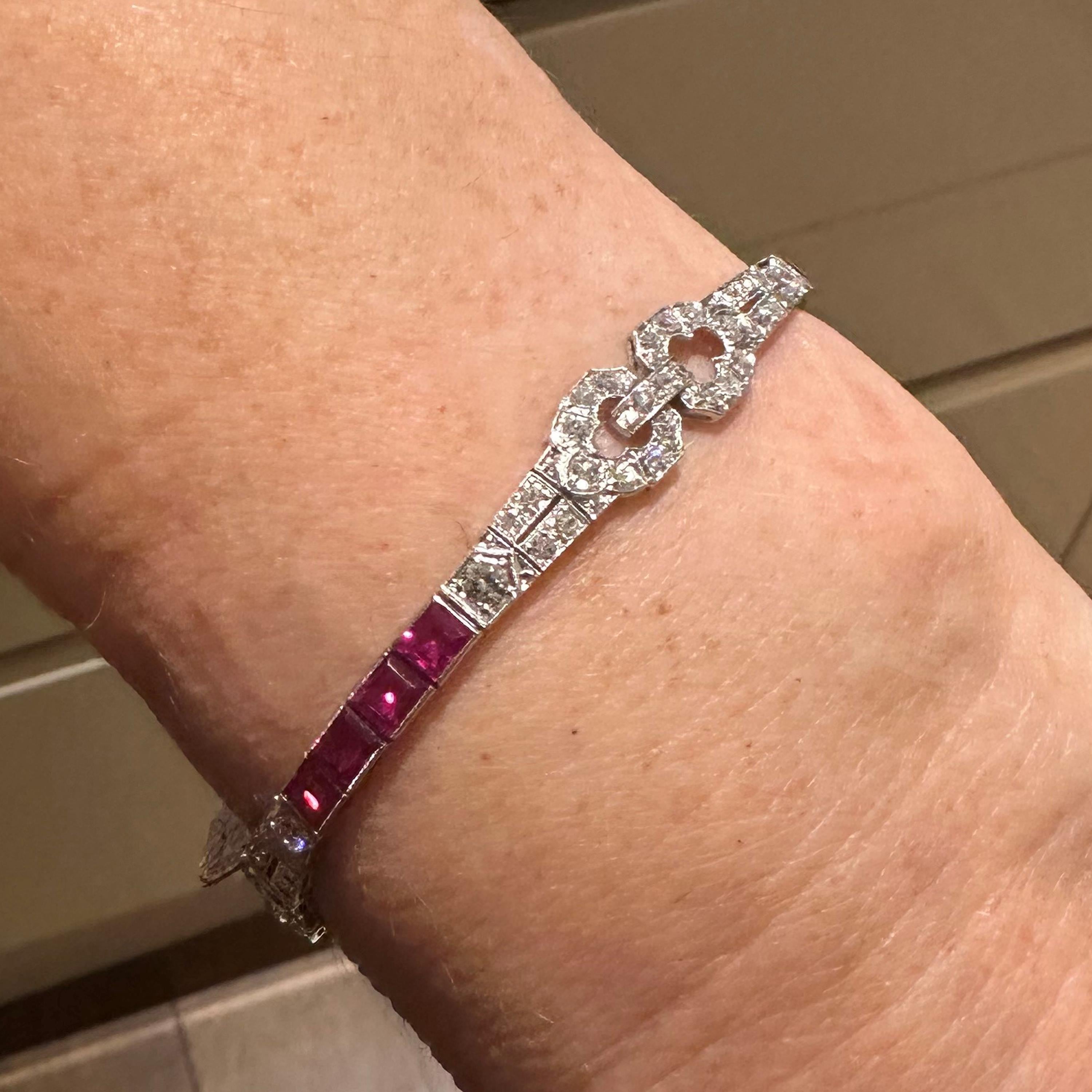 Art Deco Ruby, Diamond And Platinum Bracelet, Circa 1935 For Sale 1