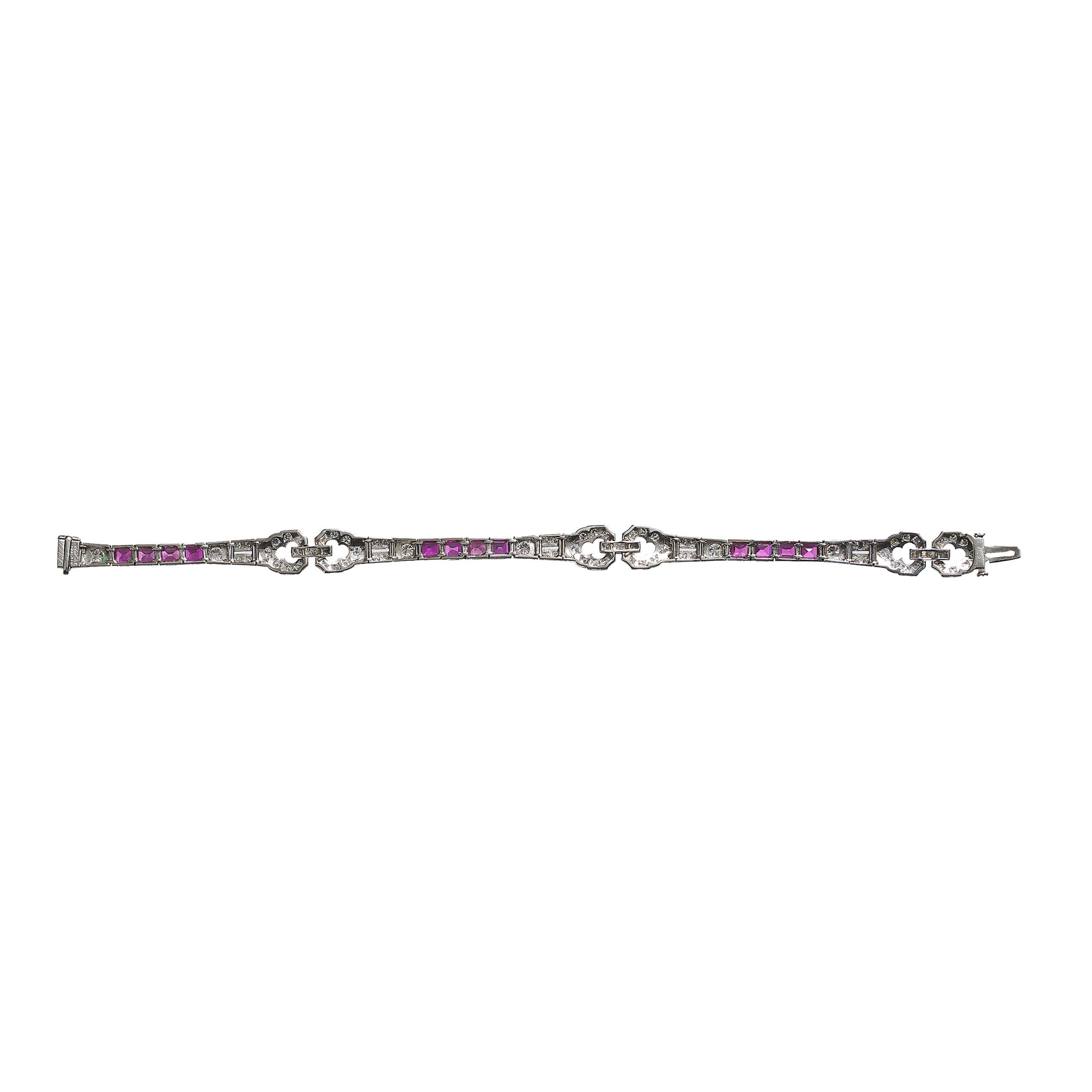 Art Deco Ruby, Diamond And Platinum Bracelet, Circa 1935 For Sale 2