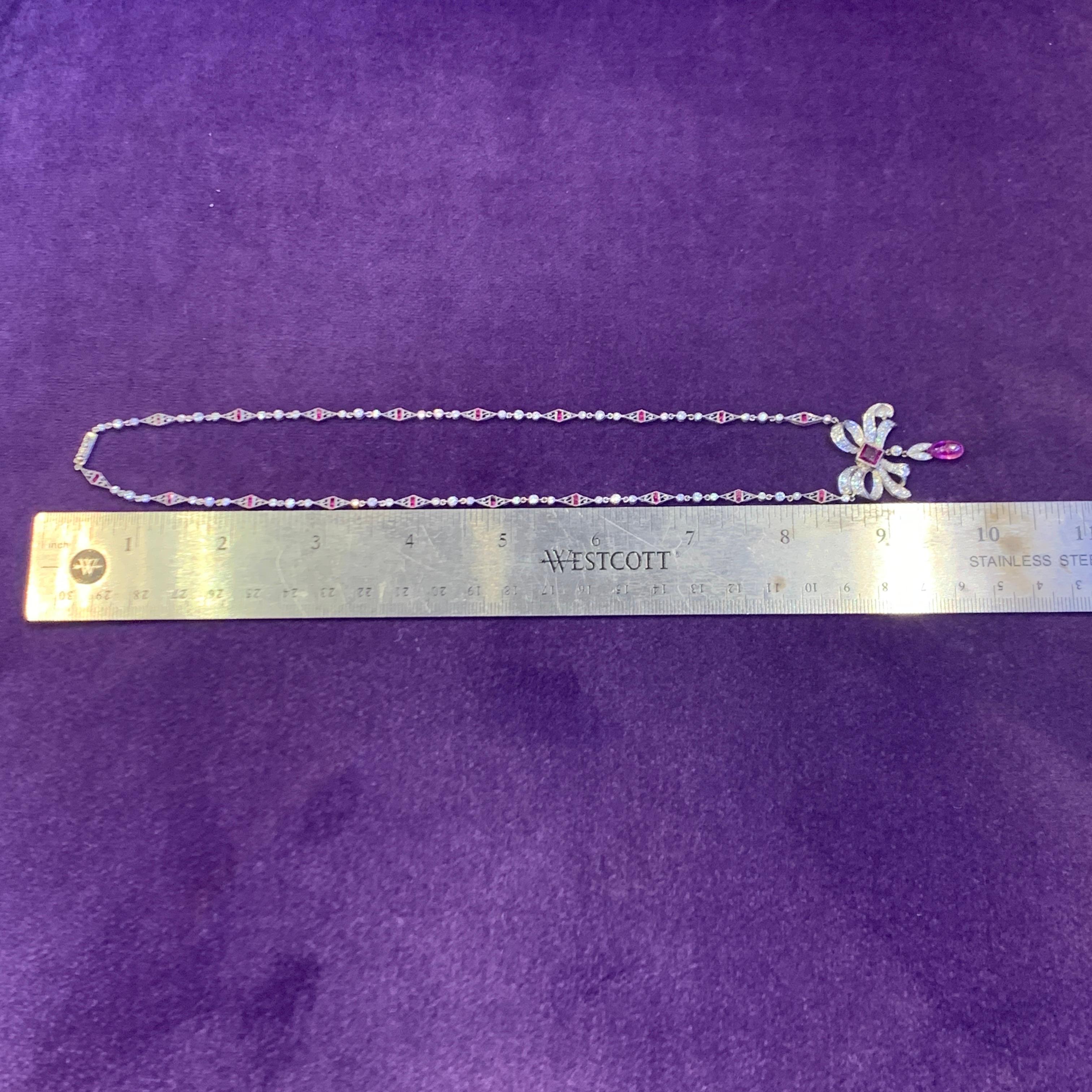 Collana a fiocco con rubini e diamanti in stile Art Déco in vendita 4