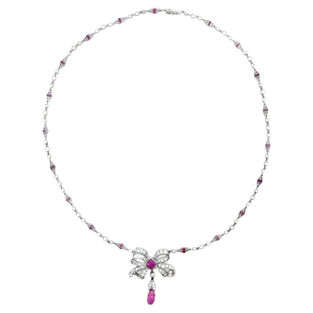 Art Deco Ruby & Diamond Bow Necklace