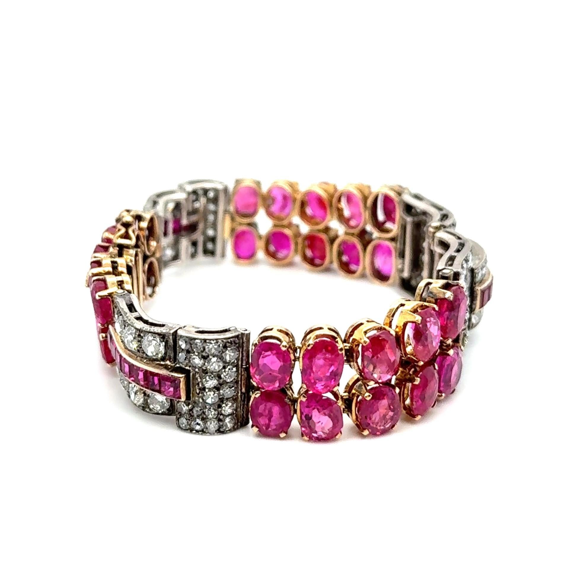 Art Deco Ruby & Diamond Bracelet in 18K Yellow Gold and Silver For Sale 10