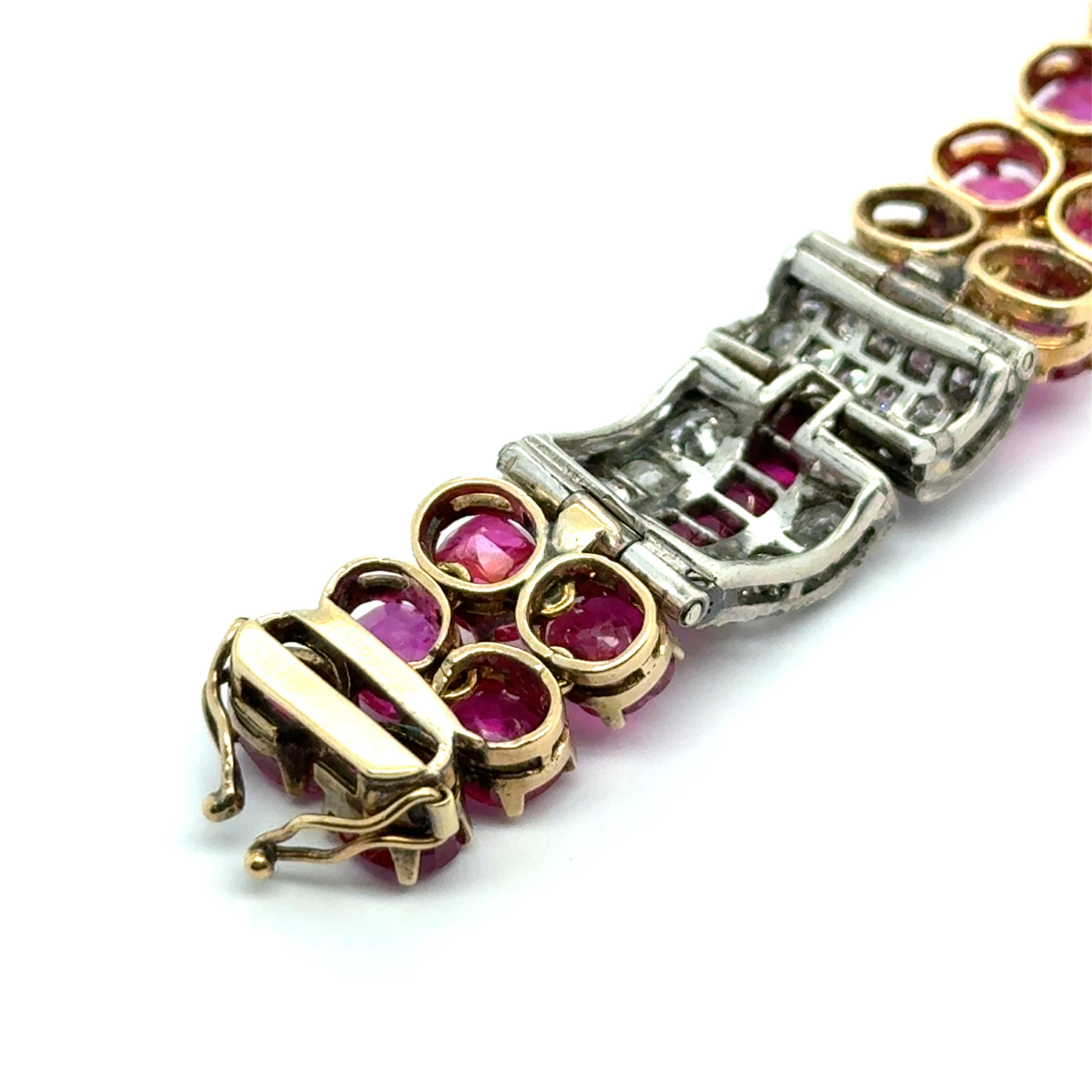 Art Deco Ruby & Diamond Bracelet in 18K Yellow Gold and Silver For Sale 14