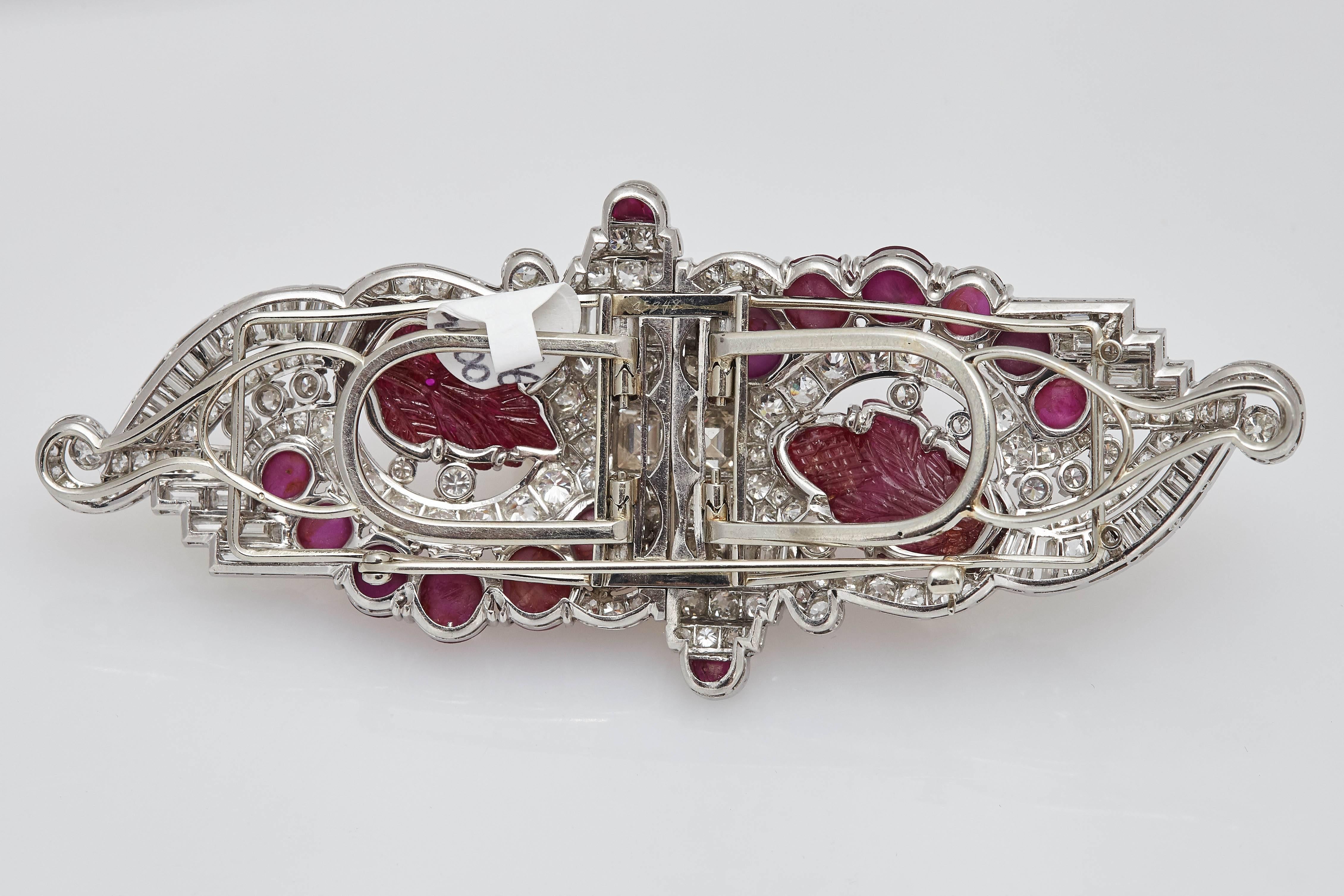 Art Deco Ruby Diamond Double Clips In Good Condition In New York, NY