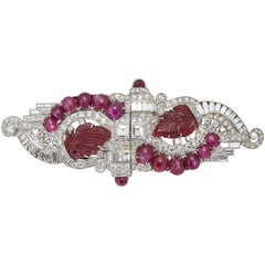 Antique Art Deco Ruby Diamond Double Clips