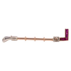 Art Deco Ruby & Diamond Equestrian Crop Brooch 18 Karat and Platinum circa 1920s