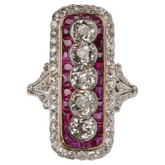 Art Deco Ruby, Diamond, Gold and Platinum Plaque Ring, circa 1920