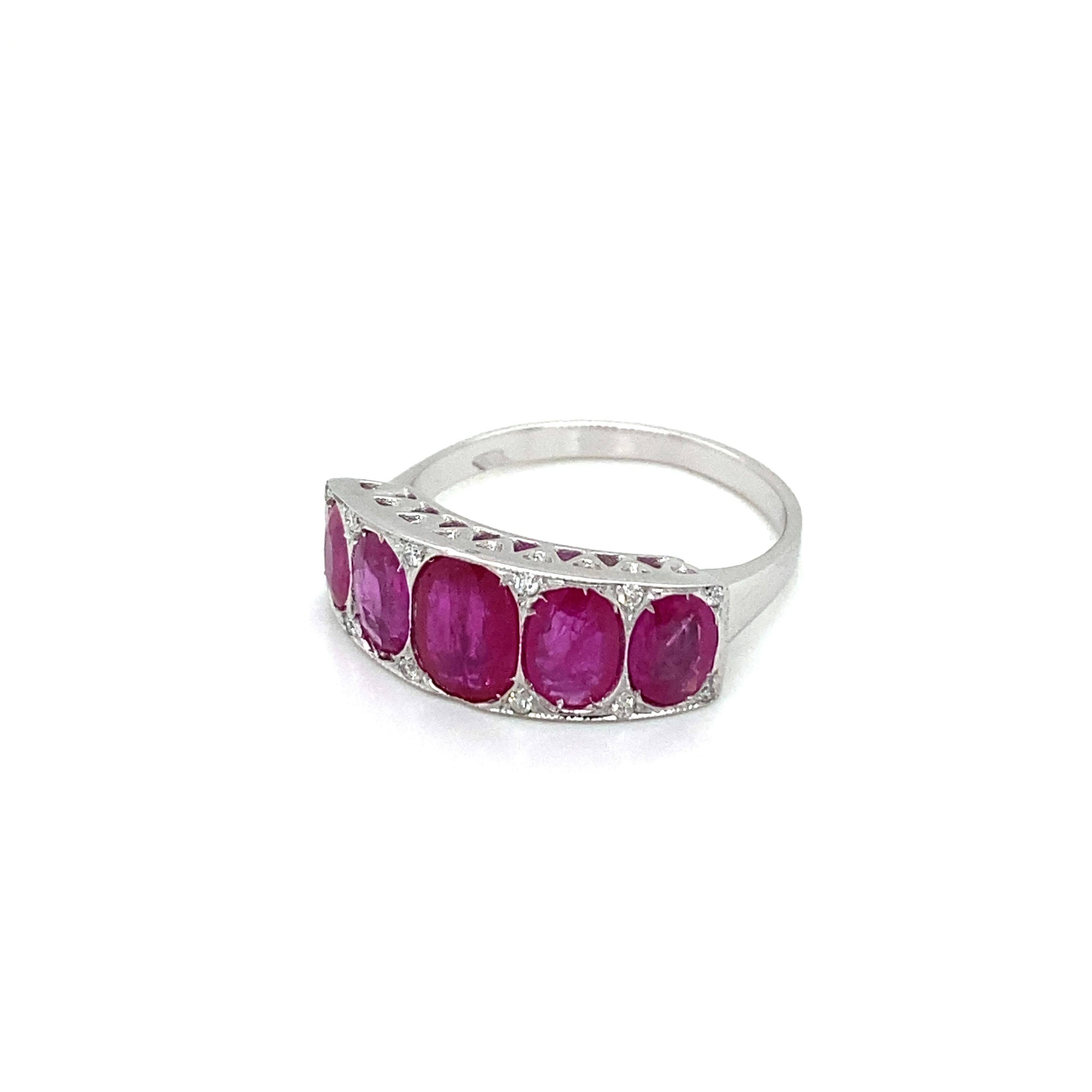 Art Deco Ruby Diamond Gold Band Ring 4