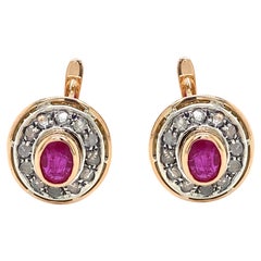 Art Deco Ruby Diamond Gold Cluster Earrings Art Deco Ruby Diamond Gold Cluster Earrings