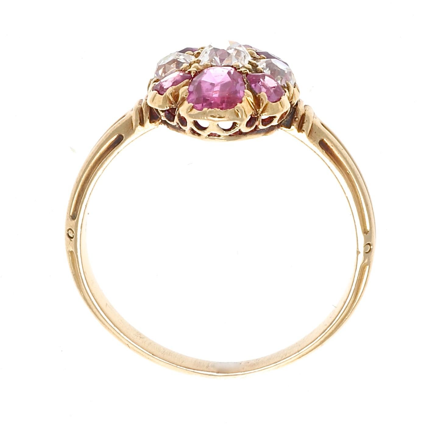 Women's Art Deco Ruby Diamond Gold Cluster Ring