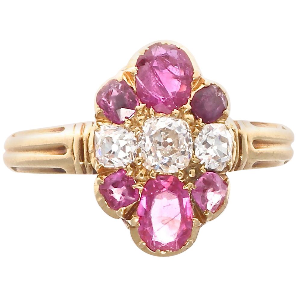 Art Deco Ruby Diamond Gold Cluster Ring