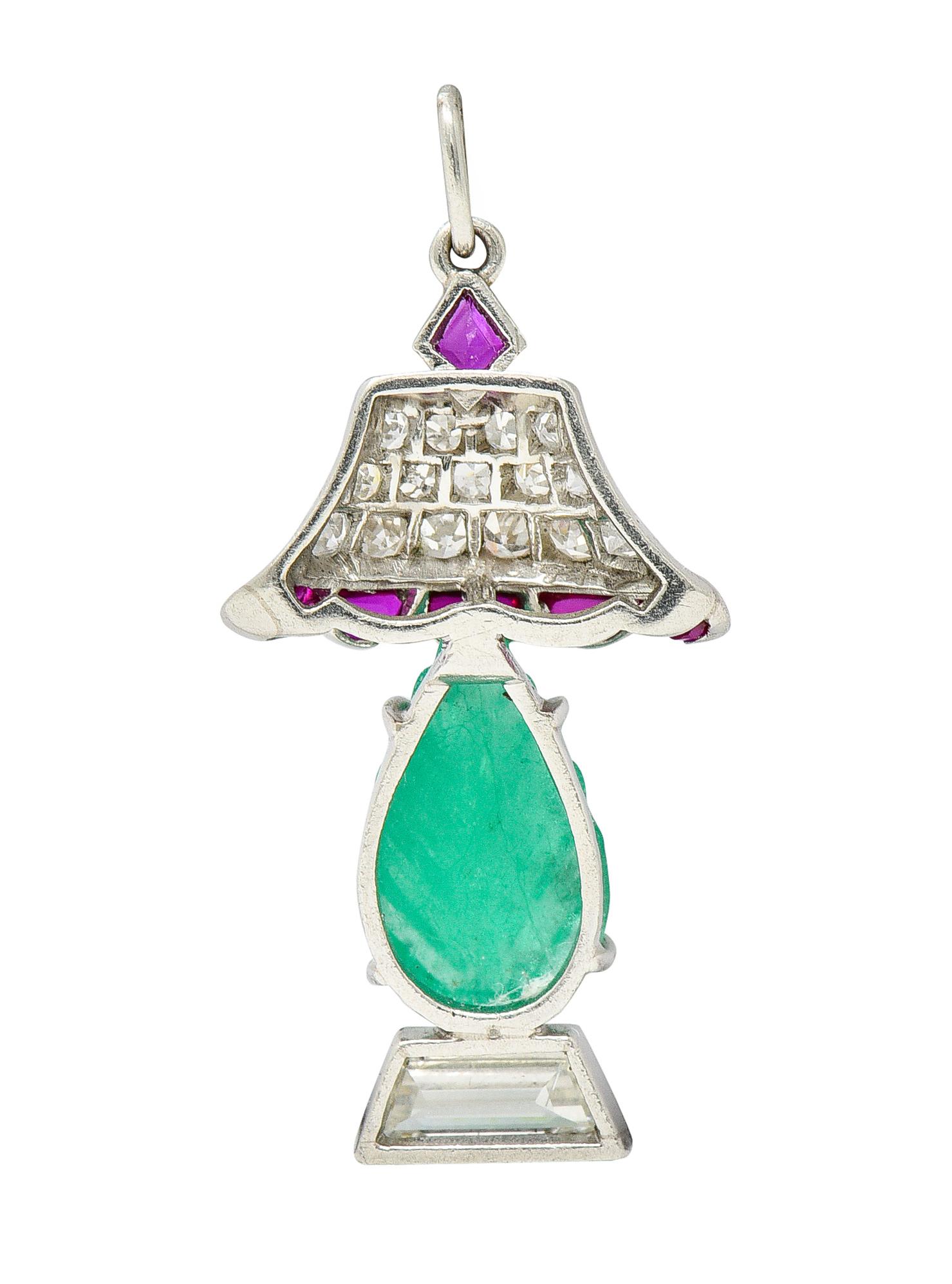 Single Cut Art Deco Ruby Diamond Mughal Emerald Platinum Lamp Charm