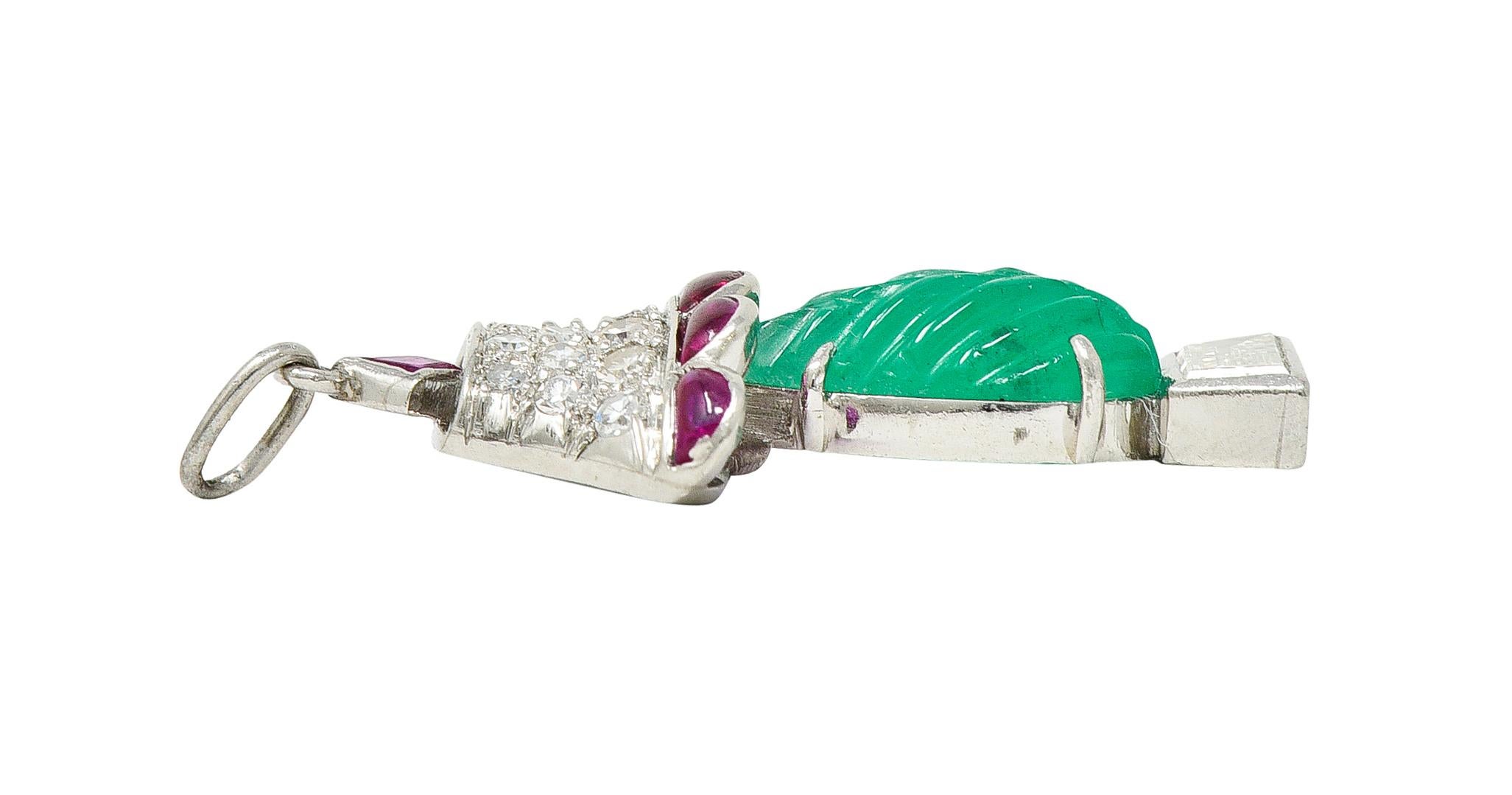 Women's or Men's Art Deco Ruby Diamond Mughal Emerald Platinum Lamp Charm